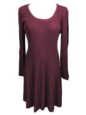 Est 1946 Knit Dress Womens L Burgundy Maroon Long Cut Out Sleeve Scoop Neck Pull